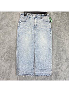 Gap Denim Skirt Womens 4 Blue Light Wash Straight High Waist Midi Raw Hem Slit